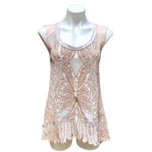 Vintage Free People Butterfly Lace Sleeveless Top White Beige Small Shirt